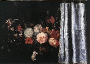 Flower Still-Life with Curtain, Adriaen van der Spelt